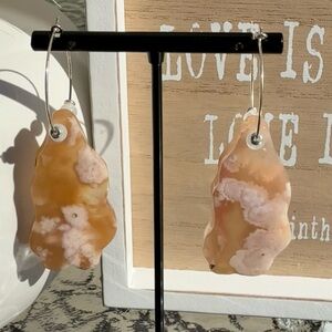 Handcrafted Natural Blossom Flower Agate & Selenite Gemstone 925 Silver Earrings